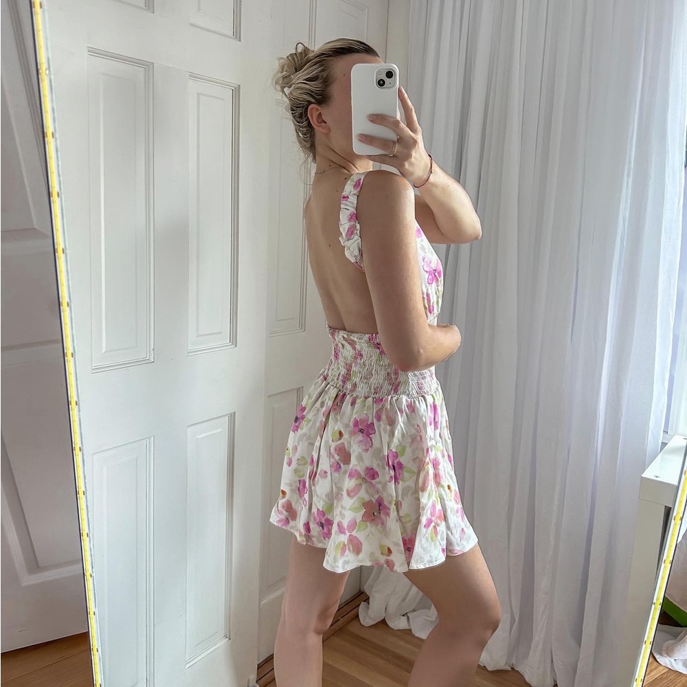 REVOLVE Floral Mini Dress - Pink and White